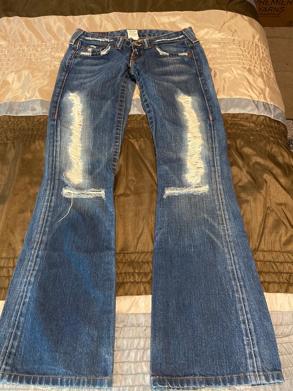 True Religion Bobby distressed destroyed jeans size 26 Y2K low rise